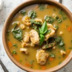 Rustic Bowl of Roasted Basil Chicken and Onion Soup