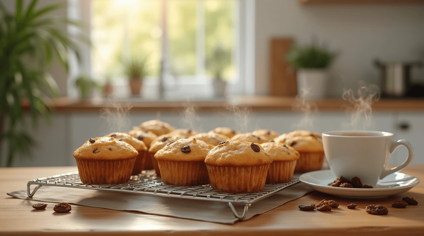 Freshly Baked gaps raisin muffins recipe on Cooling Rack