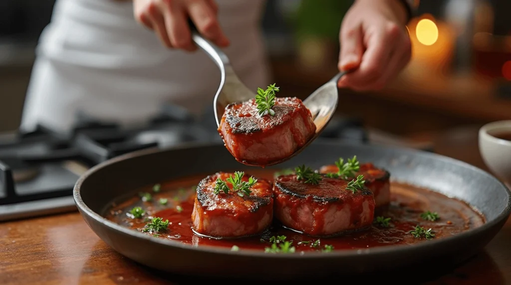 A savory venison cube steak recipe with a crispy crust, flavored with garlic, thyme, and a hint of red wine reduction