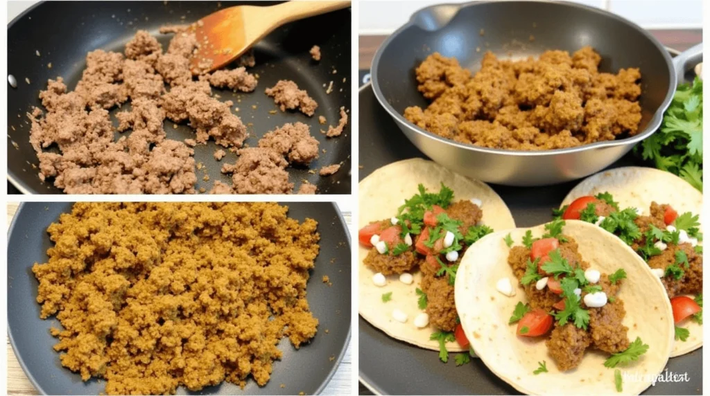 Delicious Chicken Keema Indian Ground Beef Tacos filled with spiced ground meat, topped with fresh cilantro, tomatoes, onions, and a squeeze of lime