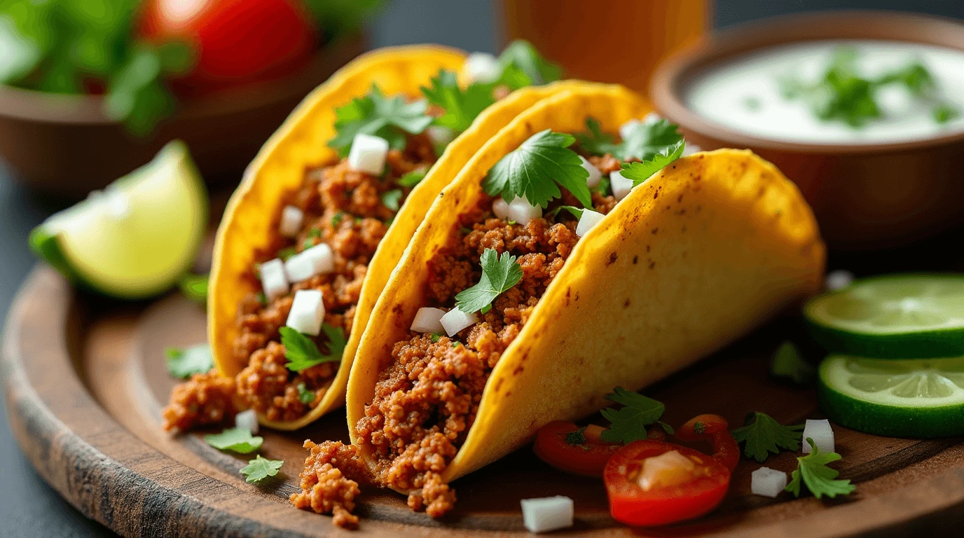 Chicken Keema Indian Ground Beef Tacos with Fresh Toppings