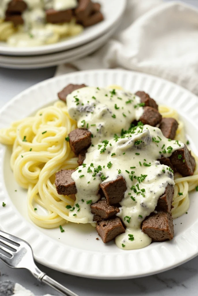 Indulge in creamy steak gorgonzola alfredo  a rich, flavorful dish with tender steak, tangy Gorgonzola, and smooth Alfredo sauce Perfect comfort food
