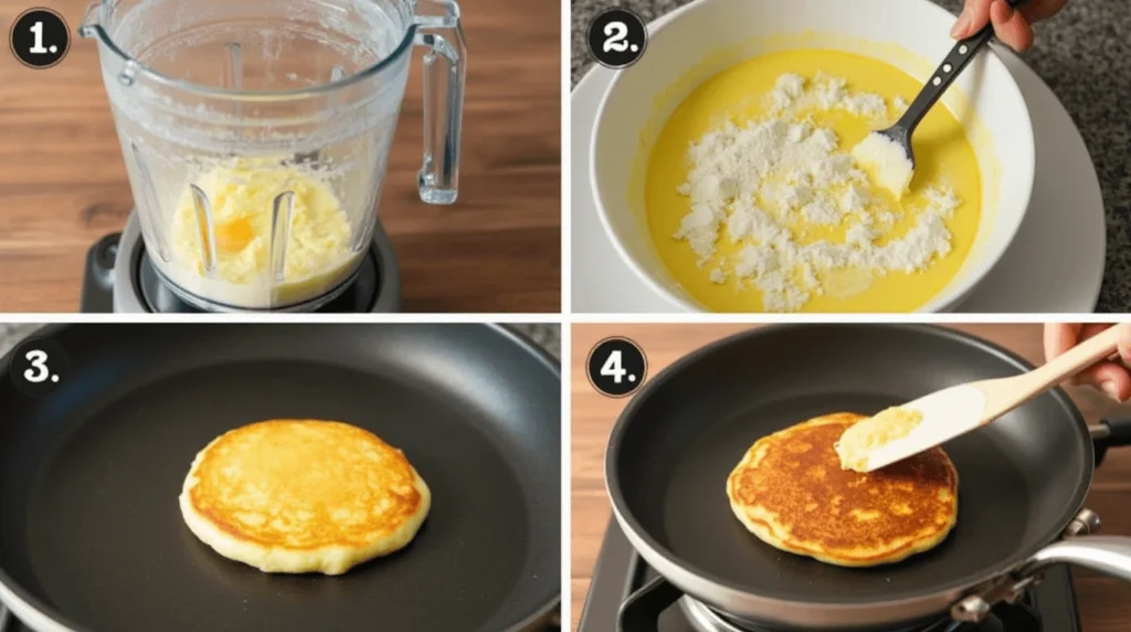 "Whip up fluffy high protein cottage cheese pancakes in 15 minutes Perfect for a quick, healthy breakfast.
